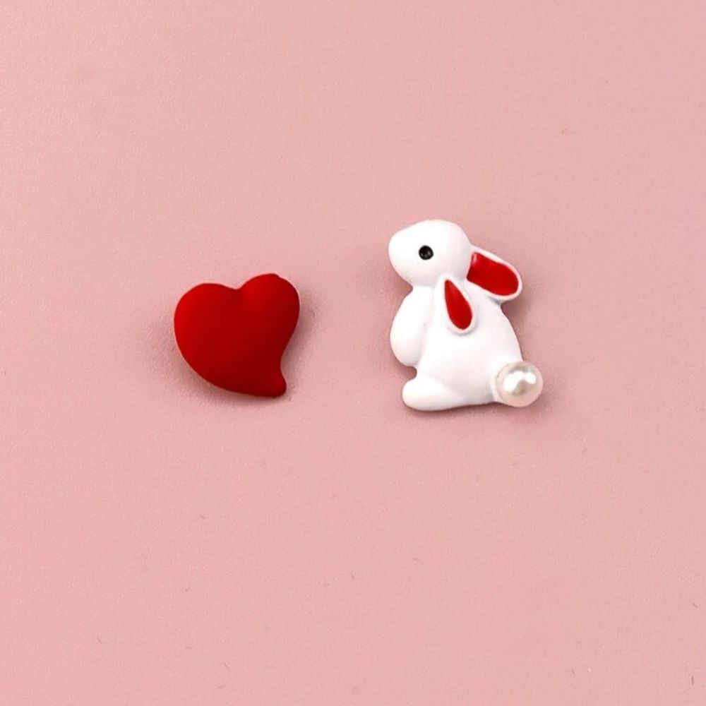 Asymmetric Heart and Rabbit Earrings - Picture 5 of 6